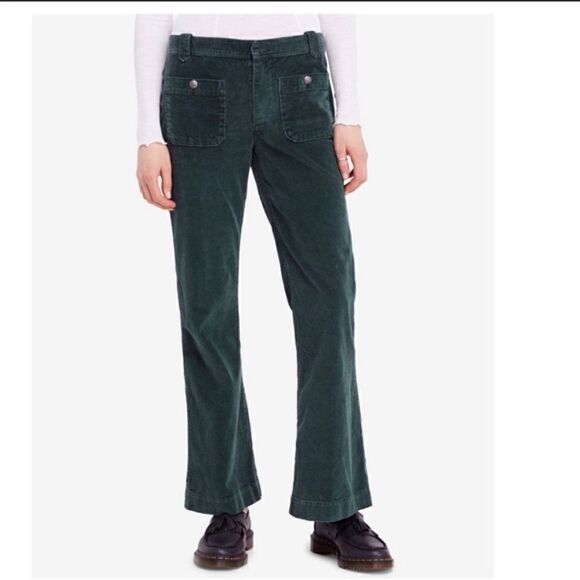 Free people green corduroy pants flare pockets size 0 - Picture 1 of 10